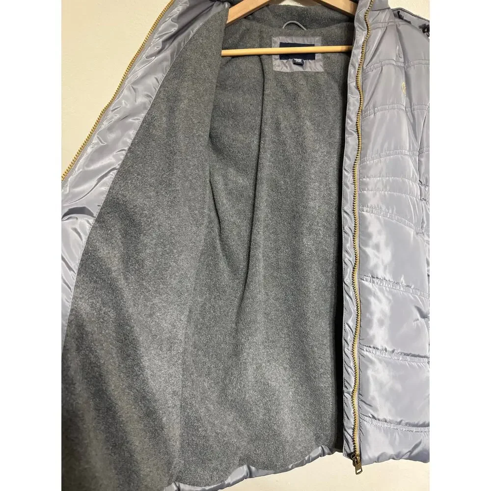 Calvin Klein Girls Gray Puffer Coat Size 8/10 Faux Fur Hood Fleece Lined